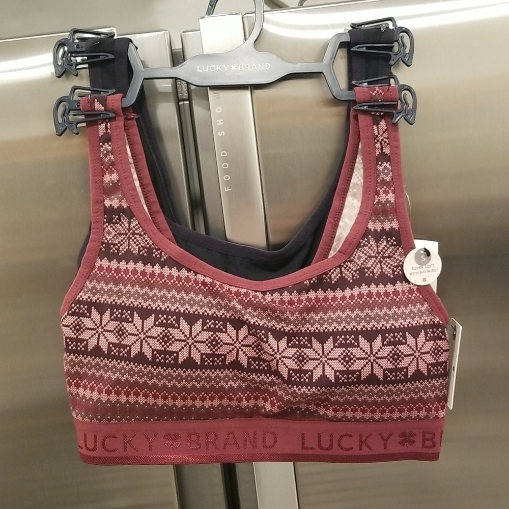 💕LUCKY BRAND💕 Bralettes (2 Pack) Snowflake Pattern & Black Small S NWT